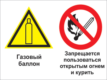 Кз 36 Газовый баллон. Запрещается пользоваться открытым огнем и курить. (пленка, 400х300 мм) - Знаки безопасности - Комбинированные знаки безопасности - . Магазин Znakstend.ru