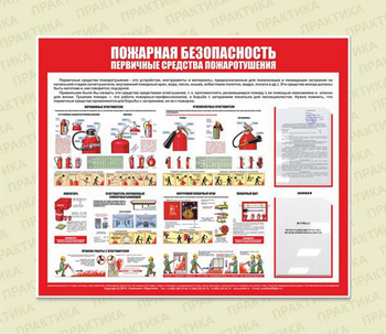 С14 Стенд пожарная безопасность (первичные средства пожаротушения) (1200х1000 мм, карманы, пластик 3 мм, Прямая печать на пластик) - Стенды - Стенды по пожарной безопасности - . Магазин Znakstend.ru